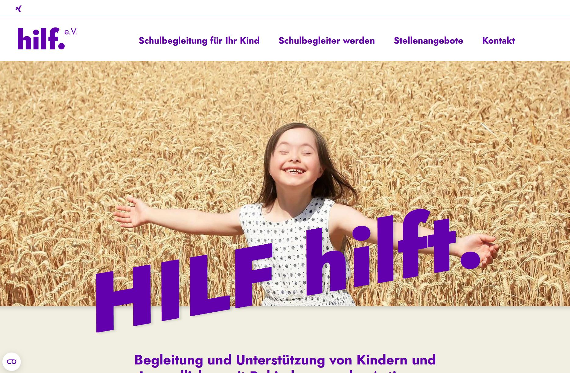 Desktop-Startseite der Website HILF e. V.