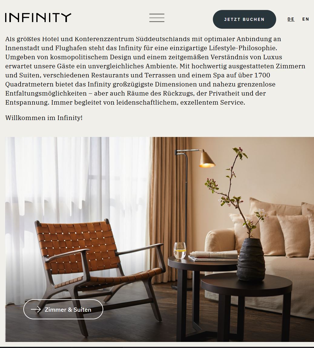 Mobile Ansicht der Website Infinity Munich