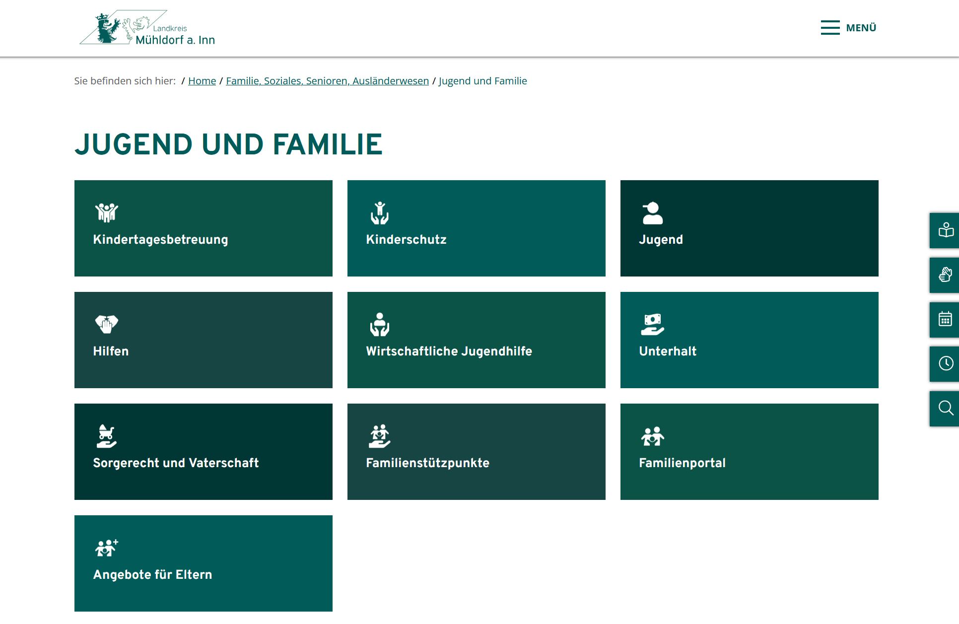Desktop-Inhaltsseite des Landkreises Mühldorf a. Inn